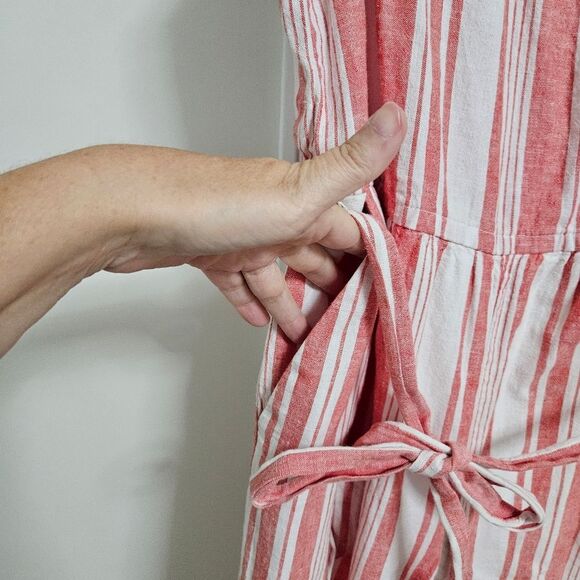 Old Navy Linen Cropped Romper Women’s Med Red White Striped Ruffle Jumper EUC - Picture 12 of 14